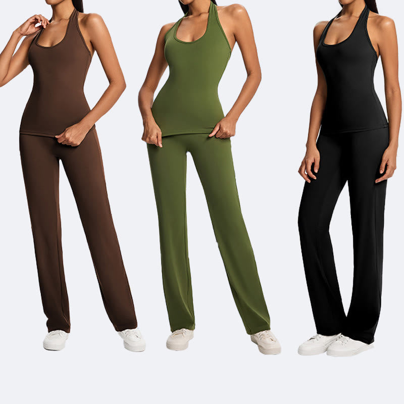 Buddha Stones Top senza maniche senza spalline con scollo all'americana e schiena scoperta, pantaloni a gamba dritta per sport, fitness e yoga - image 28