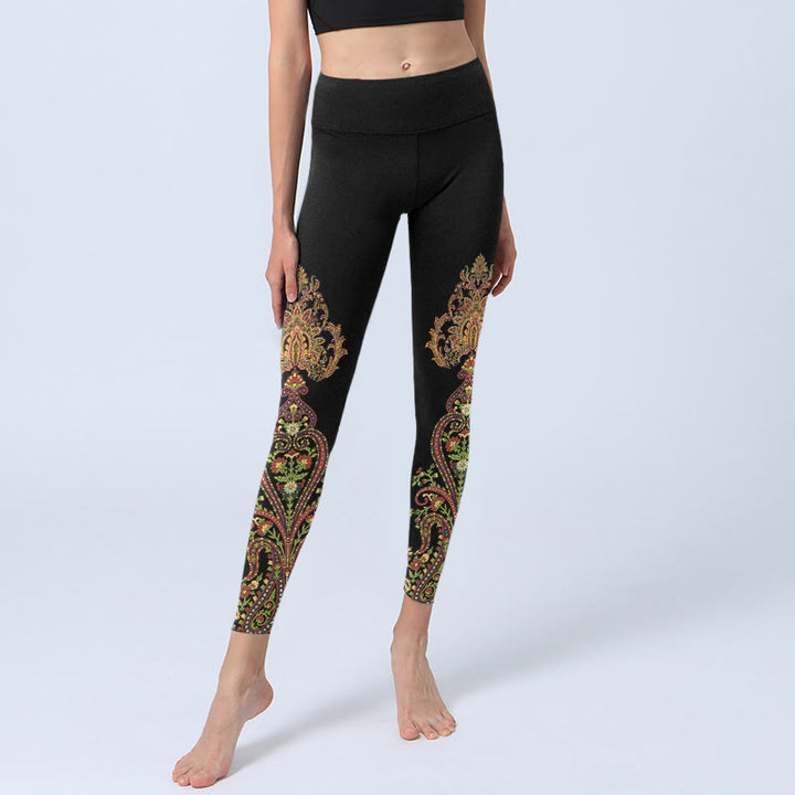 Buddha Stones Leggings da palestra con stampa floreale Paisley multicolore, pantaloni da yoga da donna - image 5