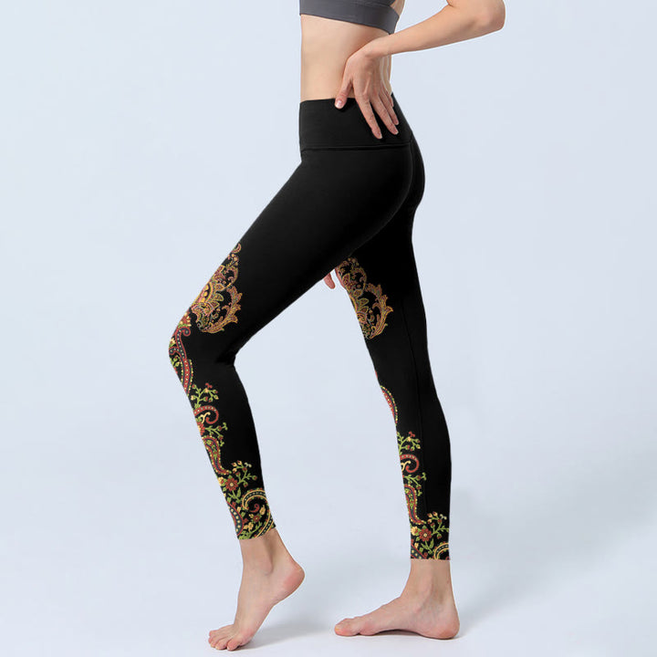 Buddha Stones Leggings da palestra con stampa floreale Paisley multicolore, pantaloni da yoga da donna - image 2