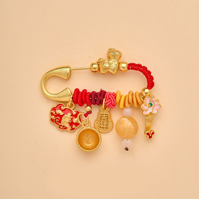 Buddha Stones Spilla portafortuna con fibbia della pace e manico Ruyi, simbolo dell'anno del cavallo Fu, loto, attrae fortuna - Cavallo di buon auspicio - image 0