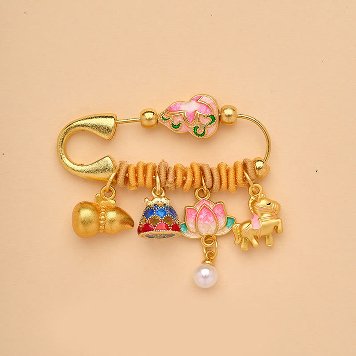 Buddha Stones Spilla portafortuna con fibbia della pace e manico Ruyi, simbolo dell'anno del cavallo Fu, loto, attrae fortuna - Cavallo di zucca di loto - image 5