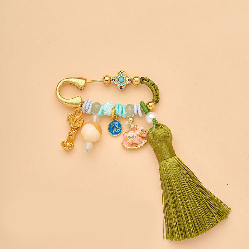 Buddha Stones Spilla portafortuna con fibbia della pace e manico Ruyi, simbolo dell'anno del cavallo Fu, loto, attrae fortuna - Ruyi Fu Personaggio Cavallo - image 9