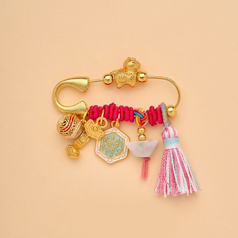 Buddha Stones Spilla portafortuna con fibbia della pace e manico Ruyi, simbolo dell'anno del cavallo Fu, loto, attrae fortuna - Cavallo Ruyi - image 10