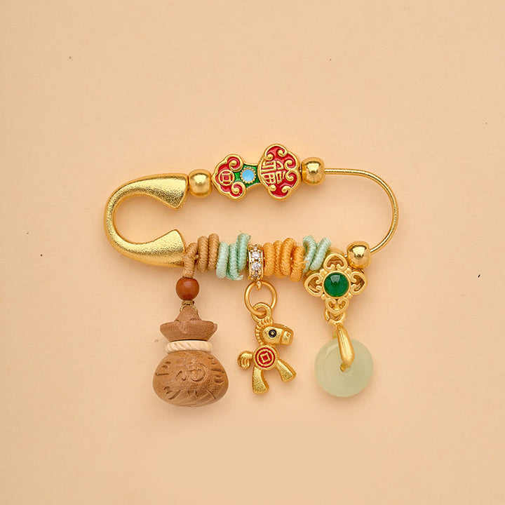 Buddha Stones Spilla portafortuna con fibbia della pace e manico Ruyi, simbolo dell'anno del cavallo Fu, loto, attrae fortuna - Fibbia della pace a forma di zucca, cavallo - image 13