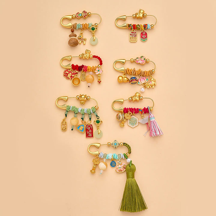 Buddha Stones Spilla portafortuna con fibbia della pace e manico Ruyi, simbolo dell'anno del cavallo Fu, loto, attrae fortuna - image 16