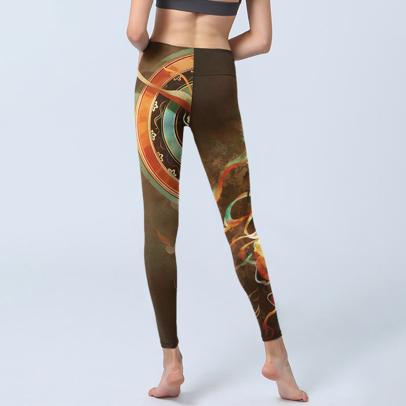 Buddha Stones Leggings da palestra con stampa mandala e motivo Flying Apsaras di Dunhuang, pantaloni da yoga da donna - image 6