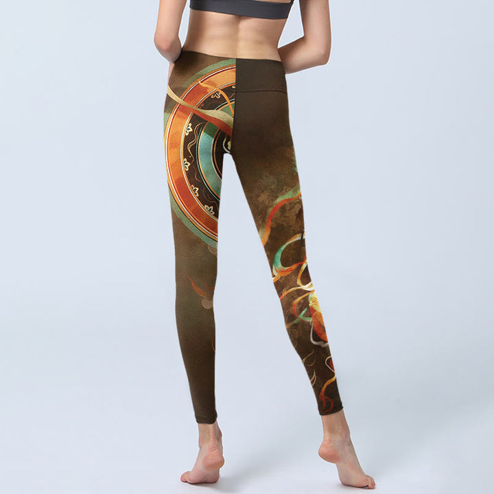 Buddha Stones Leggings da palestra con stampa mandala e motivo Flying Apsaras di Dunhuang, pantaloni da yoga da donna - image 6