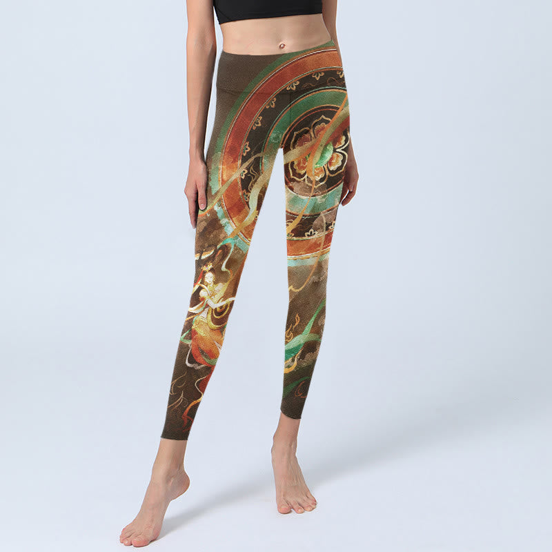 Buddha Stones Leggings da palestra con stampa mandala e motivo Flying Apsaras di Dunhuang, pantaloni da yoga da donna - image 5