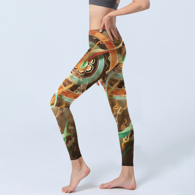 Buddha Stones Leggings da palestra con stampa mandala e motivo Flying Apsaras di Dunhuang, pantaloni da yoga da donna - image 2
