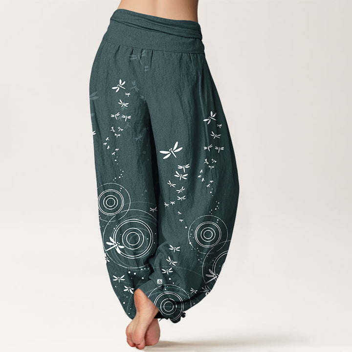 Buddha Stones Pantaloni harem da donna in puro cotone con elastico in vita e linee circolari a forma di libellula - image 2
