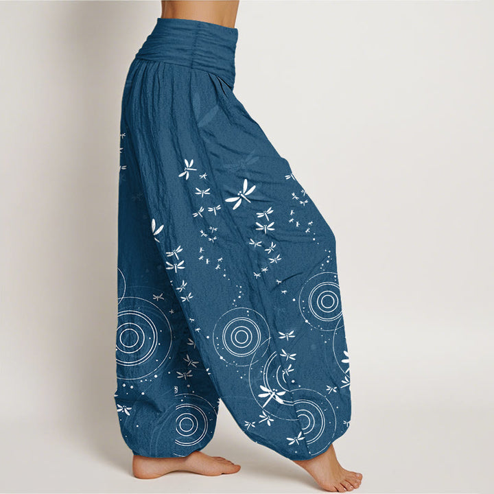 Buddha Stones Pantaloni harem da donna in puro cotone con elastico in vita e linee circolari a forma di libellula - image 7