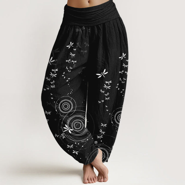 Buddha Stones Pantaloni harem da donna in puro cotone con elastico in vita e linee circolari a forma di libellula - Nero - US16, UK/AU20, EU48 (3XL) - image 8