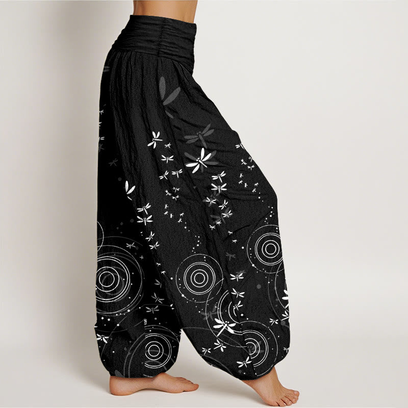 Buddha Stones Pantaloni harem da donna in puro cotone con elastico in vita e linee circolari a forma di libellula - image 10