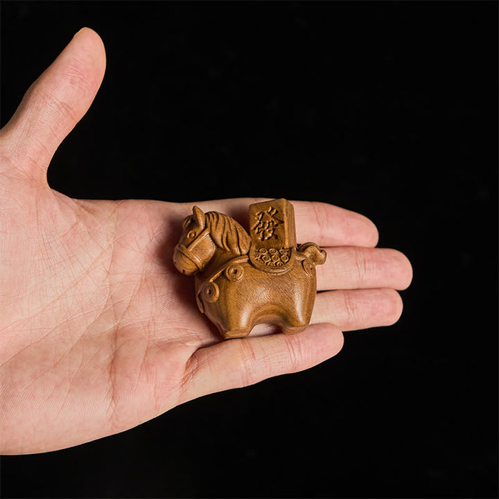 Buddha Stones Anno del Cavallo Arricchisciti Sandalo verde Foglia piccola Sandalo rosso Legno di tiglio Animali Decorazione positiva - image 5