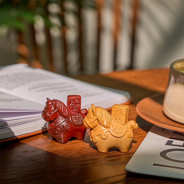 Buddha Stones Anno del Cavallo Arricchisciti Sandalo verde Foglia piccola Sandalo rosso Legno di tiglio Animali Decorazione positiva - image 22