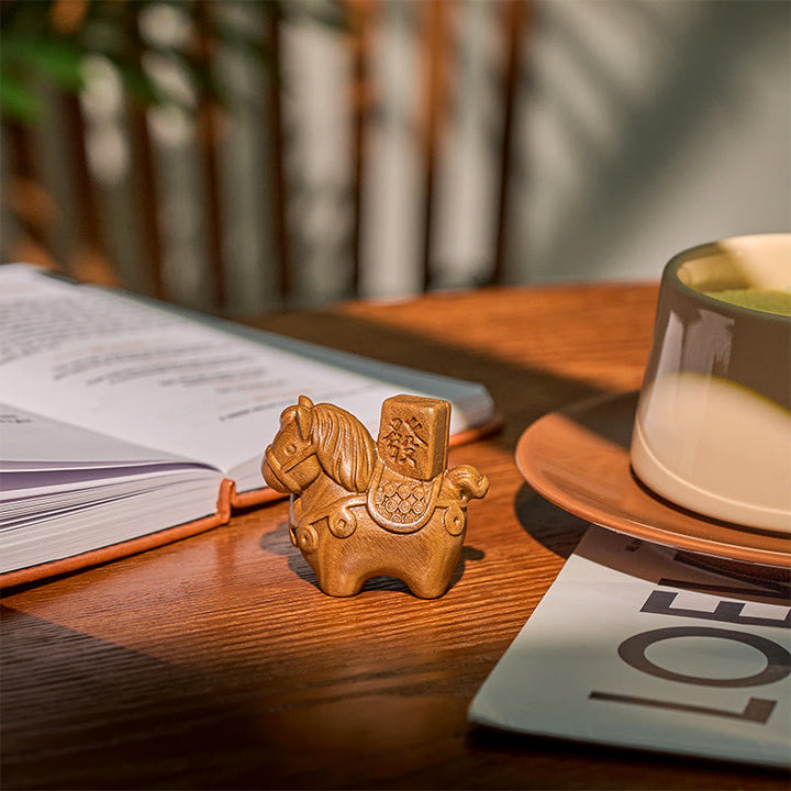 Buddha Stones Anno del Cavallo Arricchisciti Sandalo verde Foglia piccola Sandalo rosso Legno di tiglio Animali Decorazione positiva - image 3