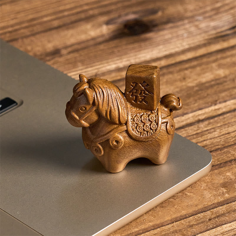 Buddha Stones Anno del Cavallo Arricchisciti Sandalo verde Foglia piccola Sandalo rosso Legno di tiglio Animali Decorazione positiva - image 2