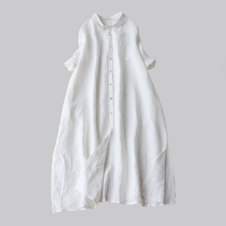 Buddha Stones Abito midi da donna con tasche, maniche a tre quarti, abbottonatura sul revers, tinta unita autunnale - Bianco - US12, UK/AU16, EU44 (2XL) - image 4