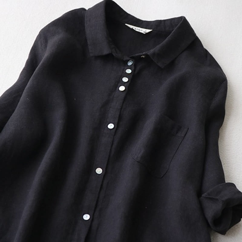 Buddha Stones Abito midi da donna con tasche, maniche a tre quarti, abbottonatura sul revers, tinta unita autunnale - image 1