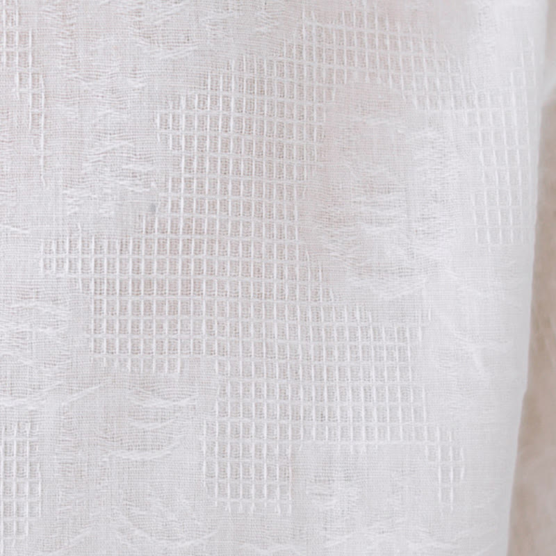 Camicia da donna in cotone con colletto rialzato, maniche a tre quarti ricamate, bottoni a rana in jacquard Buddha Stones - image 24