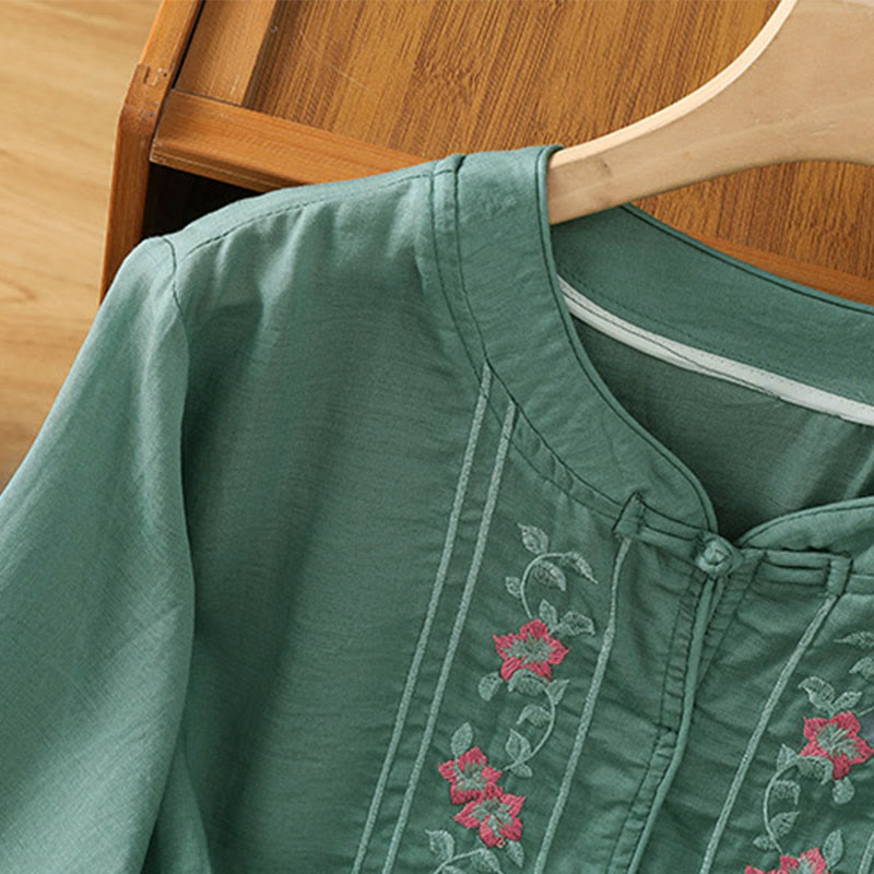 Camicia da donna con colletto rialzato, Buddha Stones , fiori ricamati, polsini elastici, maniche a tre quarti - image 3