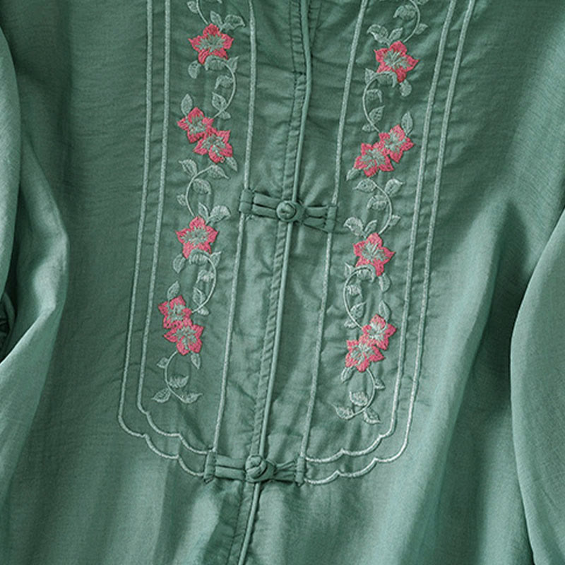 Camicia da donna con colletto rialzato, Buddha Stones , fiori ricamati, polsini elastici, maniche a tre quarti - image 4