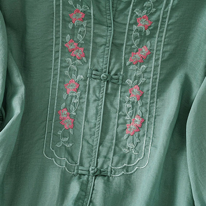 Camicia da donna con colletto rialzato, Buddha Stones , fiori ricamati, polsini elastici, maniche a tre quarti - image 4