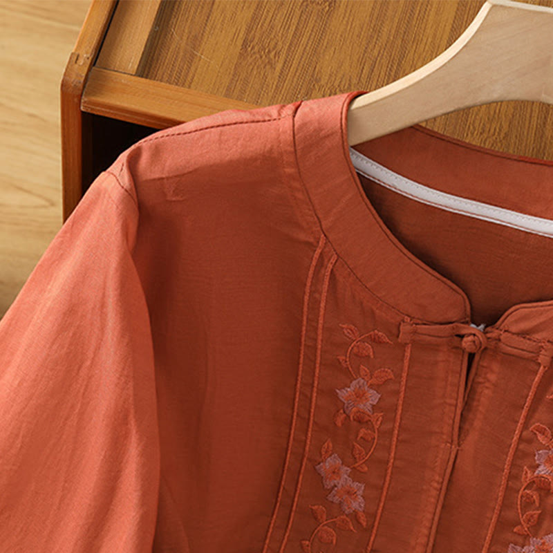 Camicia da donna con colletto rialzato, Buddha Stones , fiori ricamati, polsini elastici, maniche a tre quarti - image 18