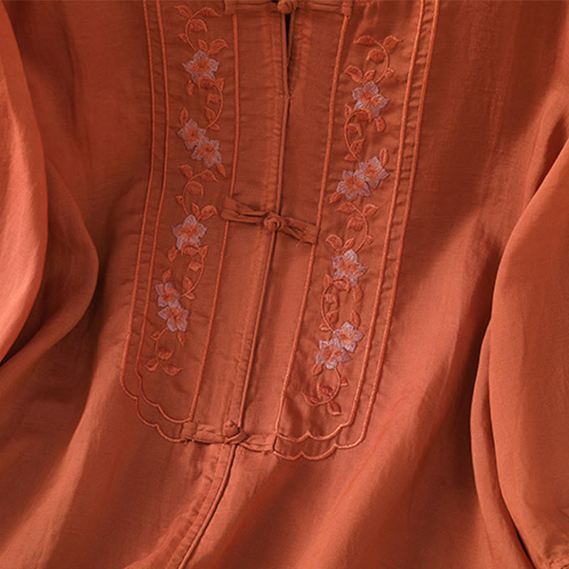 Camicia da donna con colletto rialzato, Buddha Stones , fiori ricamati, polsini elastici, maniche a tre quarti - image 19