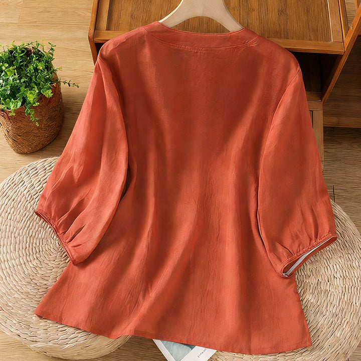 Camicia da donna con colletto rialzato, Buddha Stones , fiori ricamati, polsini elastici, maniche a tre quarti - image 16