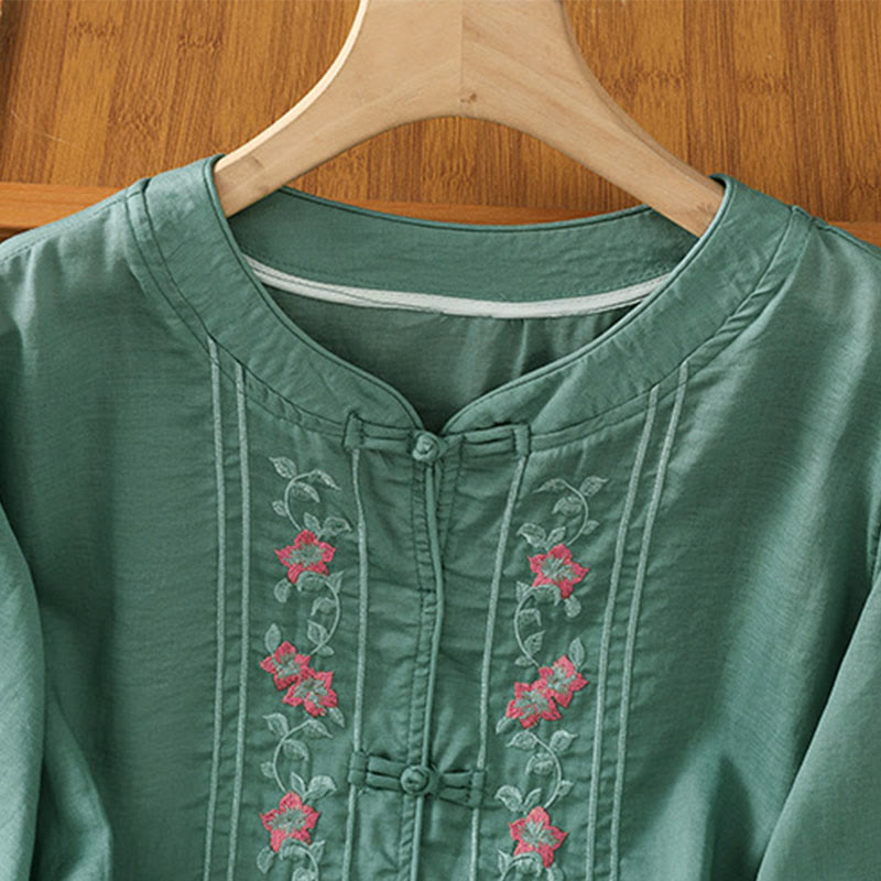 Camicia da donna con colletto rialzato, Buddha Stones , fiori ricamati, polsini elastici, maniche a tre quarti - image 2