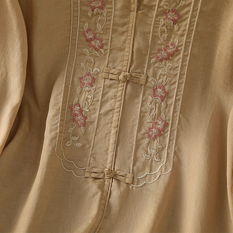 Camicia da donna con colletto rialzato, Buddha Stones , fiori ricamati, polsini elastici, maniche a tre quarti - image 10