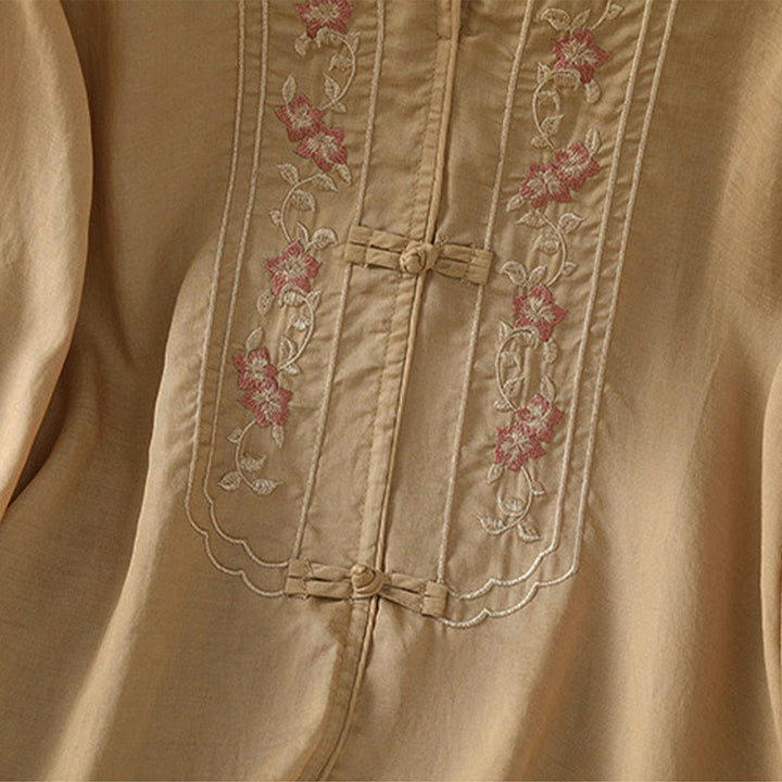 Camicia da donna con colletto rialzato, Buddha Stones , fiori ricamati, polsini elastici, maniche a tre quarti - image 10
