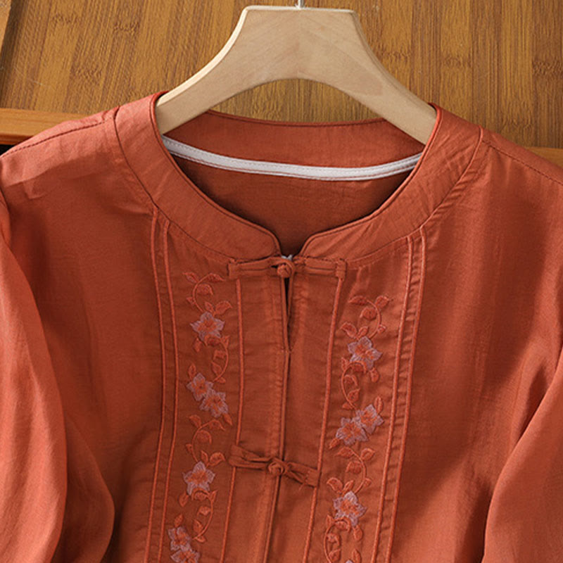 Camicia da donna con colletto rialzato, Buddha Stones , fiori ricamati, polsini elastici, maniche a tre quarti - image 17