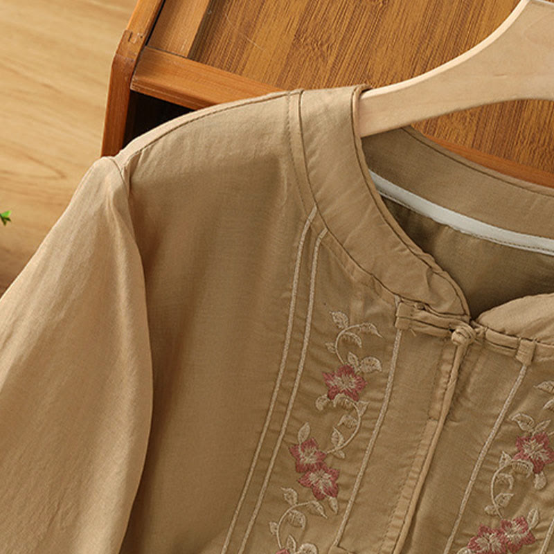 Camicia da donna con colletto rialzato, Buddha Stones , fiori ricamati, polsini elastici, maniche a tre quarti - image 9