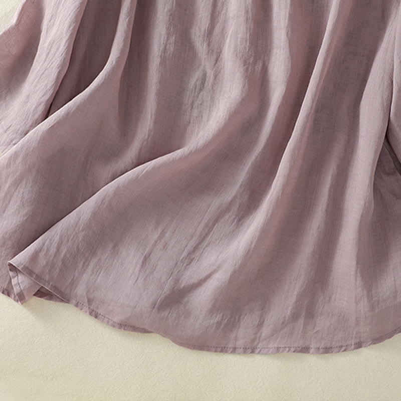 Buddha Stones Camicia da donna in cotone con colletto rialzato, maniche a tre quarti, spacchi laterali e design plissettato ricamato - image 14