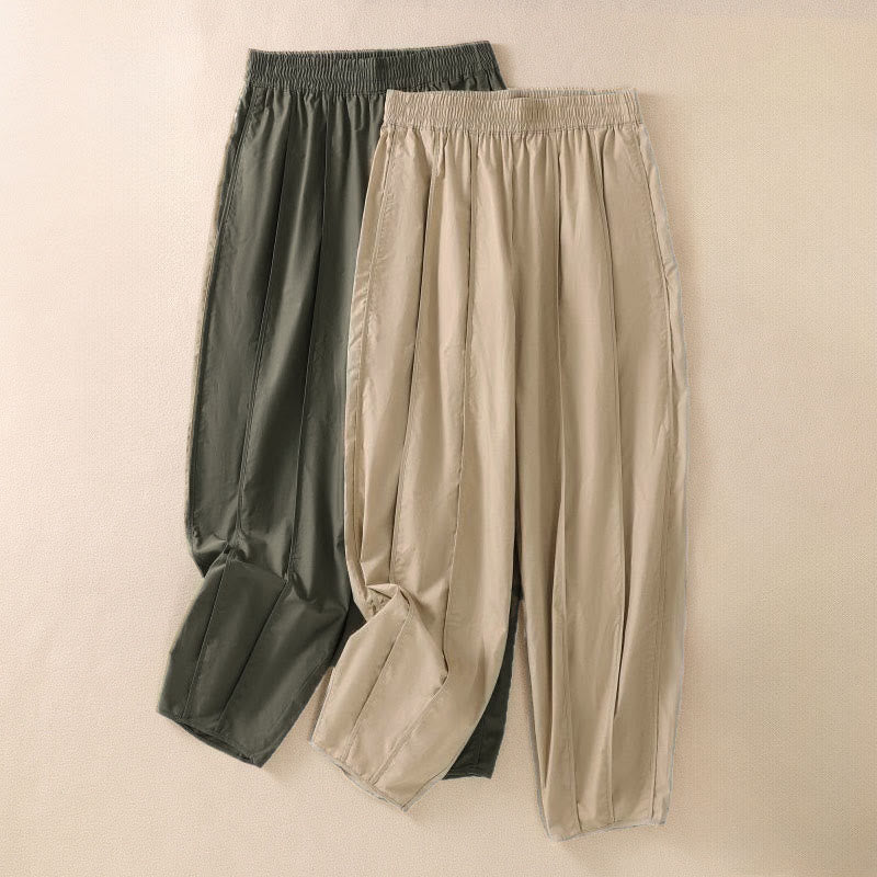 Buddha Stones Pantaloni harem da donna a vita alta, plissettati, semplici e colorati, con tasche - image 0