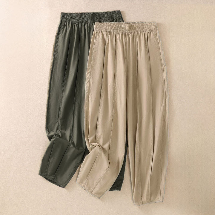 Buddha Stones Pantaloni harem da donna a vita alta, plissettati, semplici e colorati, con tasche - image 0