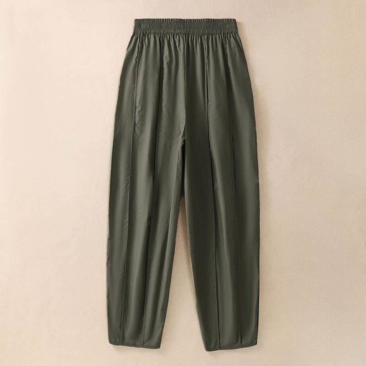 Buddha Stones Pantaloni harem da donna a vita alta, plissettati, semplici e colorati, con tasche - Verde oliva scuro - US8-10, UK/AU12-14, EU40-42 (2XL) - image 1