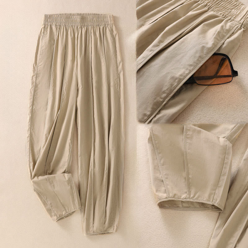 Buddha Stones Pantaloni harem da donna a vita alta, plissettati, semplici e colorati, con tasche - image 21