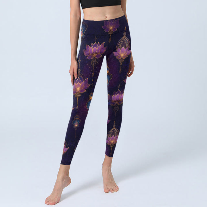 Buddha Stones Leggings da palestra con stampa di lanterne a forma di fiore di loto da sogno, pantaloni da yoga da donna - image 5