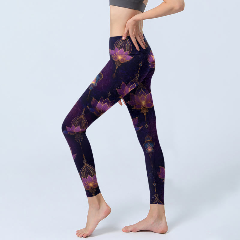 Buddha Stones Leggings da palestra con stampa di lanterne a forma di fiore di loto da sogno, pantaloni da yoga da donna - image 2