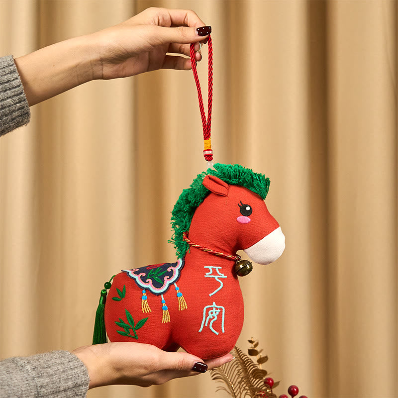 Buddha Stones Anno del Cavallo Rame Rosso Filo Carattere Fu Ricamo Prosperità Decorazione per la casa - image 1