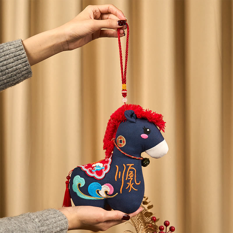 Buddha Stones Anno del Cavallo Rame Rosso Filo Carattere Fu Ricamo Prosperità Decorazione per la casa - image 23