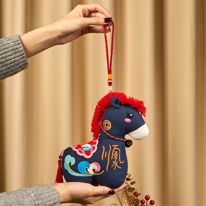 Buddha Stones Anno del Cavallo Rame Rosso Filo Carattere Fu Ricamo Prosperità Decorazione per la casa - image 23