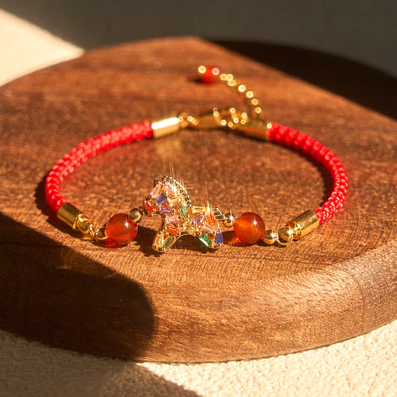 Braccialetto Buddha Stones Year Of The Horse in rame e agata rossa - image 1