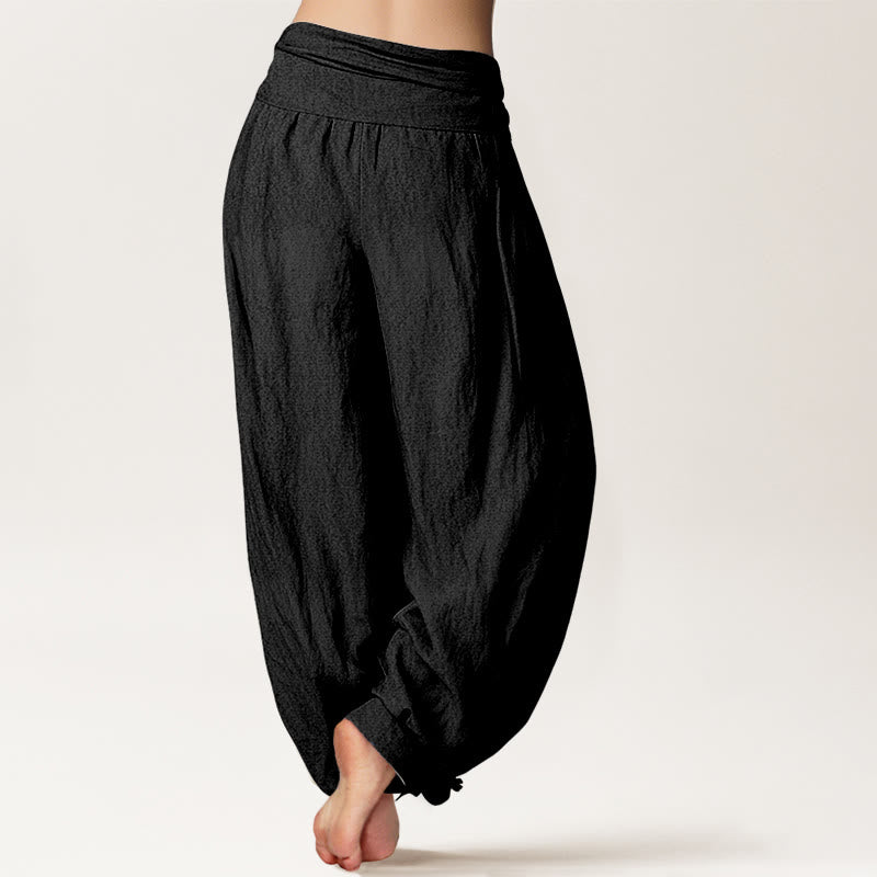 Buddha Stones Pantaloni harem da donna in puro cotone con elastico in vita e motivo del personaggio Fu dell'anno del cavallo - image 1