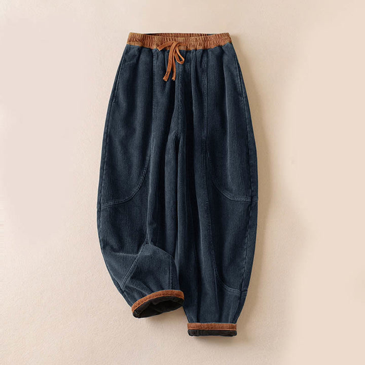 Pantaloni harem da donna in velluto a coste con contrasto di colore, foderati in pile termico e tasche, con Buddha Stones - Versione foderata in pile - SteelBlue - US16, UK/AU20, EU48 (3XL) - image 21
