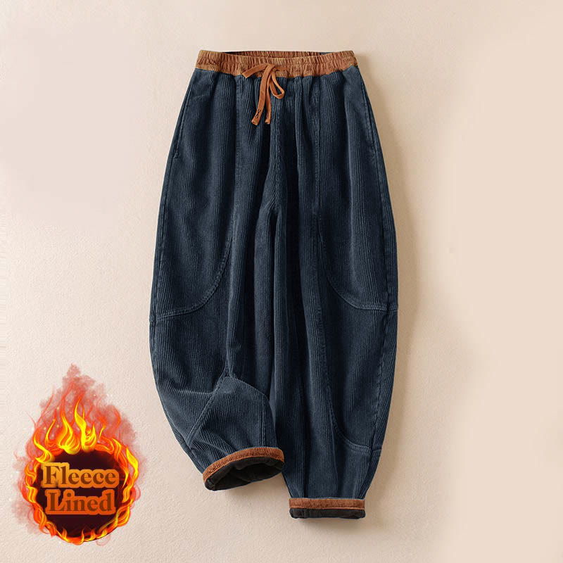 Pantaloni harem da donna in velluto a coste con contrasto di colore, foderati in pile termico e tasche, con Buddha Stones - image 23