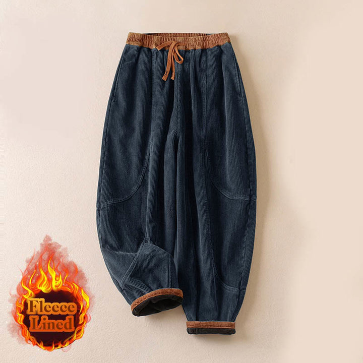 Pantaloni harem da donna in velluto a coste con contrasto di colore, foderati in pile termico e tasche, con Buddha Stones - image 23